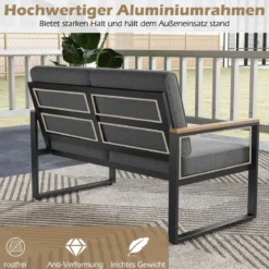 Balkonmöbel wetterfestes Gartenmöbel Set mit Aluminiumrahmen Balkonset mit Bank Grau