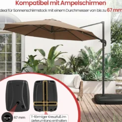 Balkonschirmständer mit Rädern Kreuzfuß HDPE befüllbar mit Wasser Sand für Terrasse Garten