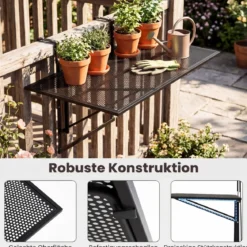 Balkontisch Klappbar mit Verstellbarer Bügelbreite 5-Fach Höhenverstellbarer Balkonhängetisch 80 x 60 x 60 cm