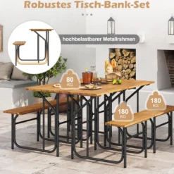 Balkontisch mit Bank Balkonset mit Akazienholzplatte & Metallbeinen Sitzgruppe für 1 Personen