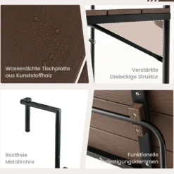 Balkontisch zum Einhängen mit 3-stufig Verstellbarer Höhe Klappbarer Geländertisch Kaffee