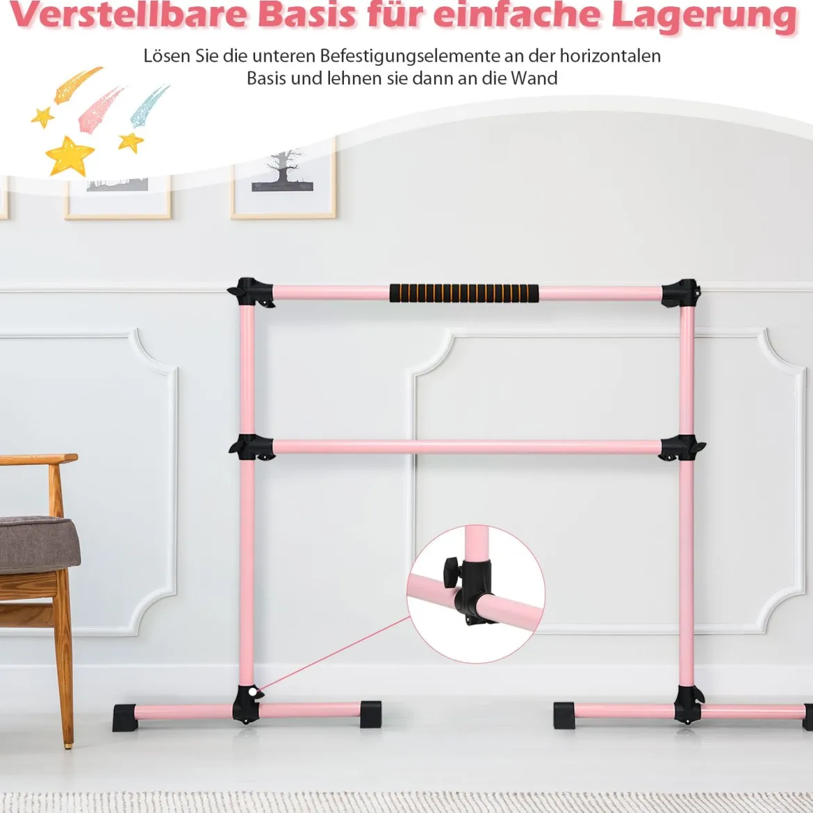 Ballet-Bar Ballettstange Ballett/Stretch Barre Höhenverstellbar Mobil Rosa 123 x 71 x 119CM