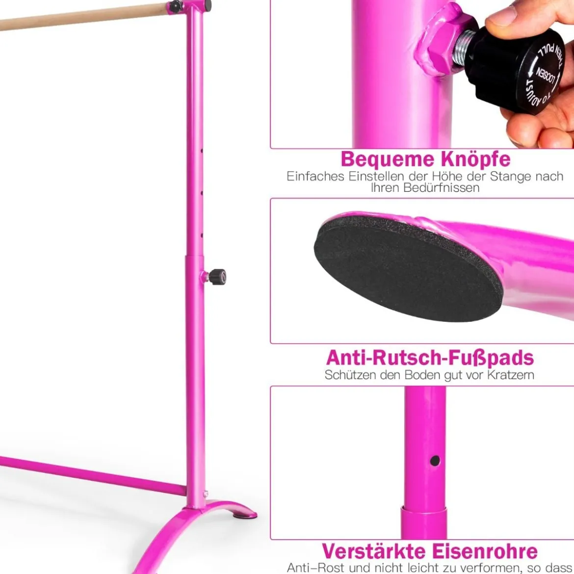 Ballettstange freistehend Ballet Bar 4 fach höhenverstellbar 121 x 64 x 100-130 cm Rosa