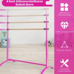 Ballettstange freistehend Ballet Bar 4 fach höhenverstellbar 121 x 64 x 100-130 cm Rosa