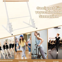 Ballettstange freistehend Ballett Barre mit Metallrahmen & Hantelständer 97 x 86 x 94 cm Weiß