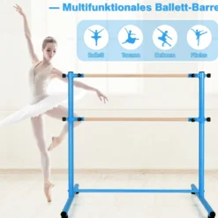 Ballettstange freistehend 5 stufig höhenverstellbar Ballett Barre mit 2 massiven Holzstangen 120 cm Blau