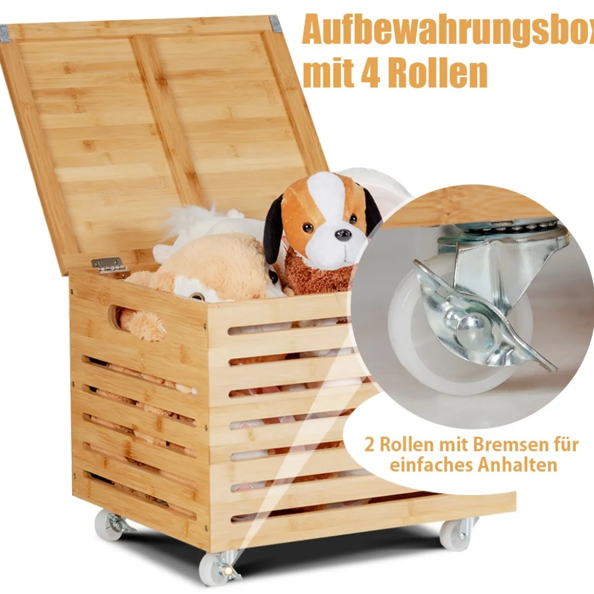 Bambus Aktenaufbewahrungsbox Aufbewahrungsbox mit 4 Rollen und Deckel Ordnungsboxen Natur