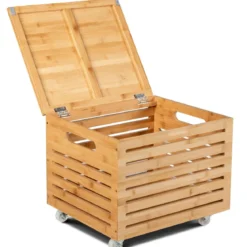 Bambus Aktenaufbewahrungsbox Aufbewahrungsbox mit 4 Rollen und Deckel Ordnungsboxen Natur