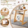 Bambus Beistelltisch mit Rattan Zeitschriftenhalter & Glasplatte Z-förmiger Couchtisch Sofatisch