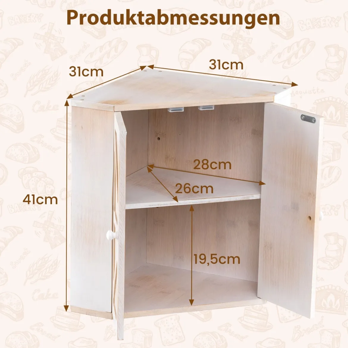 Bambus Brotkasten mit Verstellbarem Regal & 2 Türen 2 Etagen Eck Brotbox Brotbehälter Bread Box