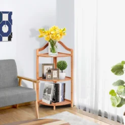Bambus Eckregal 3 Ebenen Badregal Bücherregal Standregal für Küche Schlafzimmer Wohnzimmer