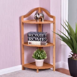 Bambus Eckregal 3 Ebenen Badregal Bücherregal Standregal für Küche Schlafzimmer Wohnzimmer