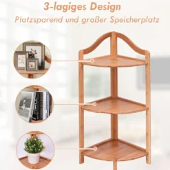 Bambus Eckregal 3 Ebenen Badregal Bücherregal Standregal für Küche Schlafzimmer Wohnzimmer