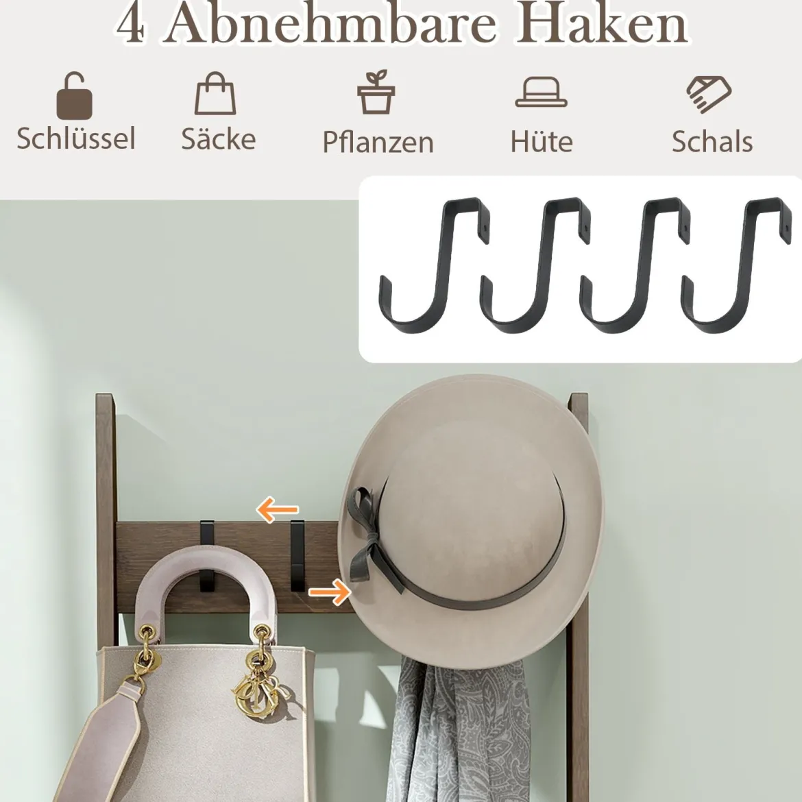 Bambus Handtuchleiter mit 4 Haken & 5 Sprossen & Anti-Kipp-Gurten Leiterregal Handtuchhalter