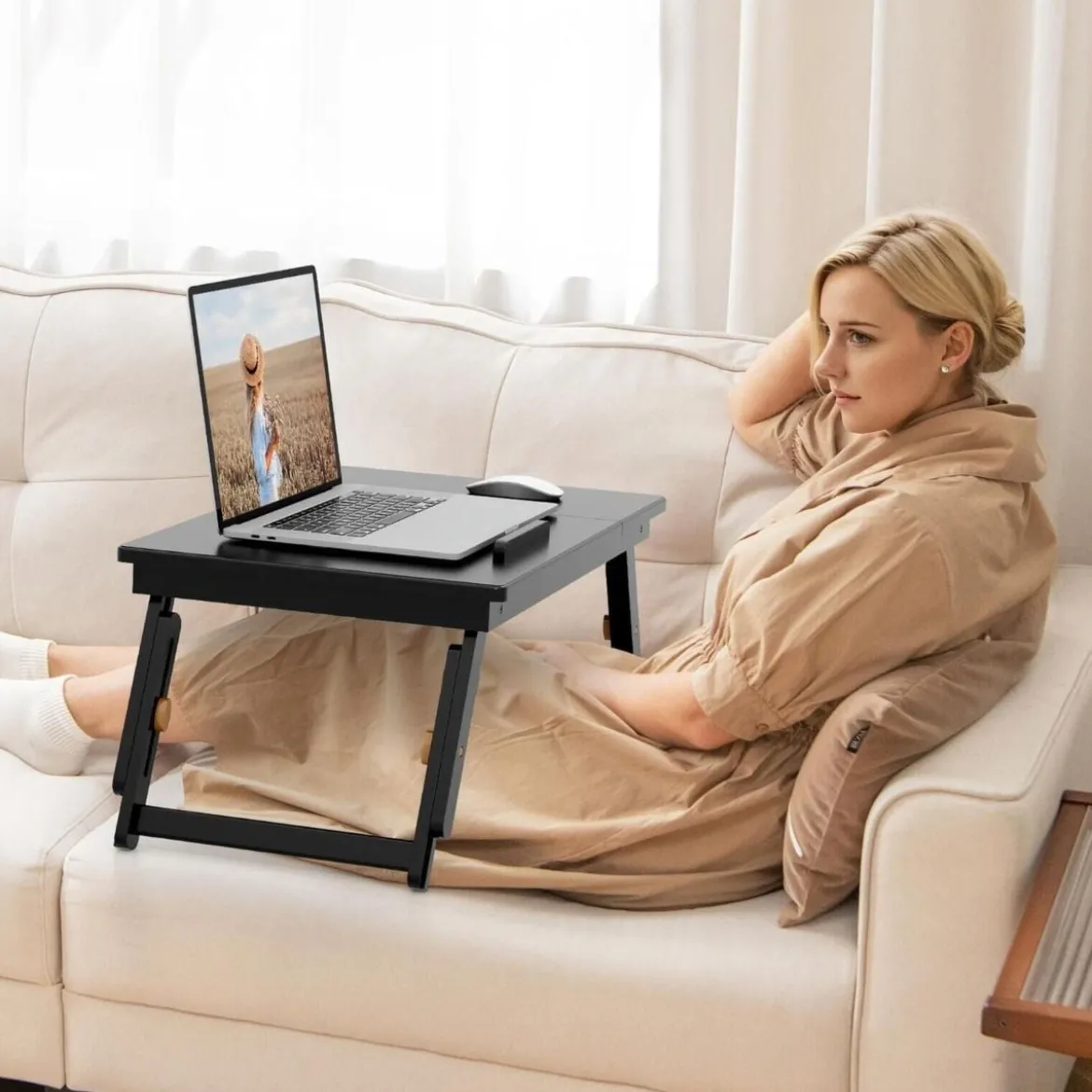 Bambus Klappbarer Laptoptisch Höhenverstellbarer & Neigbarer & Belüfteter Notebooktisch