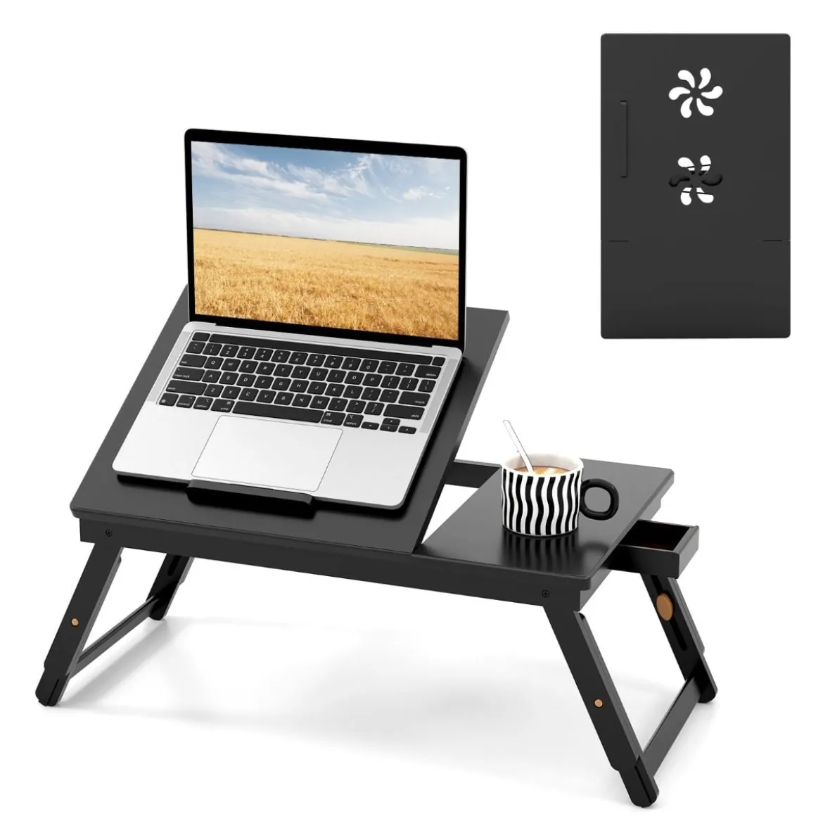 Bambus Klappbarer Laptoptisch Höhenverstellbarer & Neigbarer & Belüfteter Notebooktisch