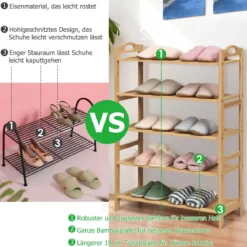 Bambus Schuhregal mit 5 Ebenen Schuhablage für 15 Paar Schuhe Schuhständer Schuh-Organizer