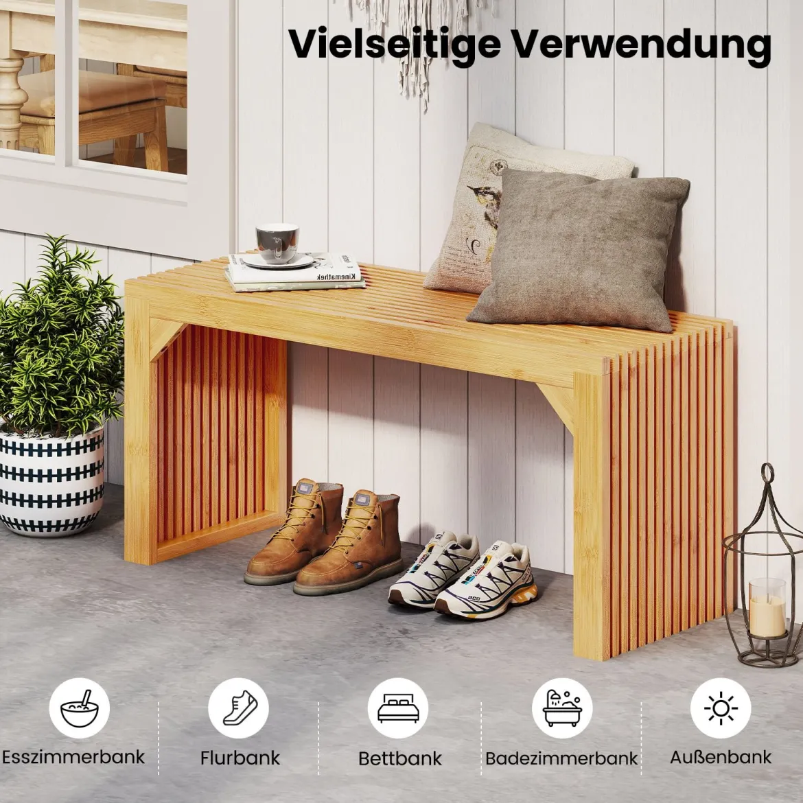 Bambus Sitzbank für 2 Personen Bauernhaus Moderner Bank ohne LehneBlastbar bis 300kg