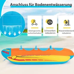 Bananenboot für 3 Personen Towable Tube mit 3 Eva-gepolsterten Sitzen und Griffen 252 x 108 x 51 cm