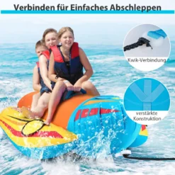 Bananenboot für 3 Personen Towable Tube mit 3 Eva-gepolsterten Sitzen und Griffen 252 x 108 x 51 cm