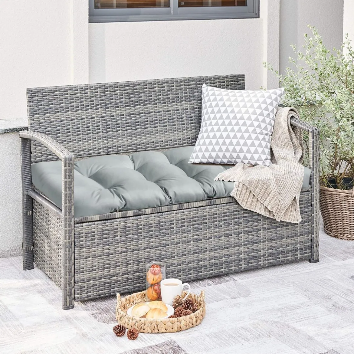 Bankauflage für Gartenbank 132 x 49 x 15 cm Sitzkissen aus PP-Baumwolle Grau