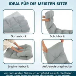 Bankauflage für Gartenbank 132 x 49 x 15 cm Sitzkissen aus PP-Baumwolle Grau