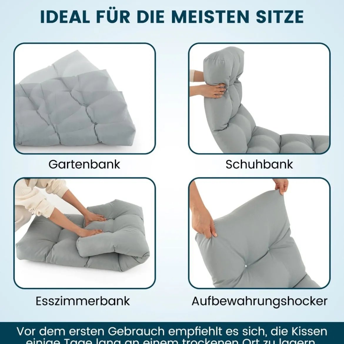 Bankauflage für Gartenbank 132 x 49 x 15 cm Sitzkissen aus PP-Baumwolle Grau