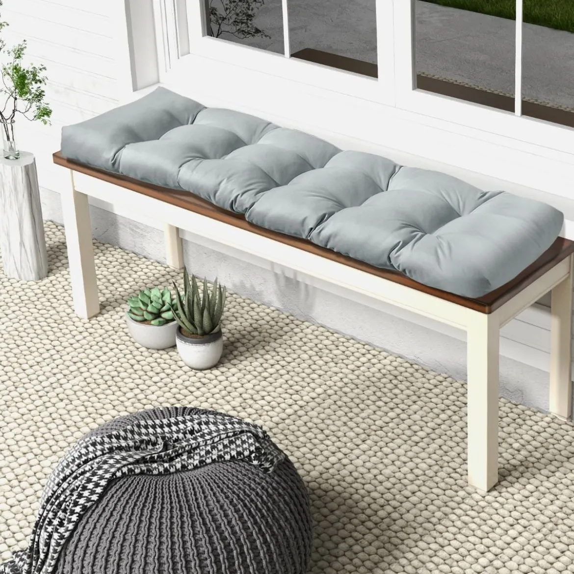 Bankauflage für Gartenbank 132 x 49 x 15 cm Sitzkissen aus PP-Baumwolle Grau