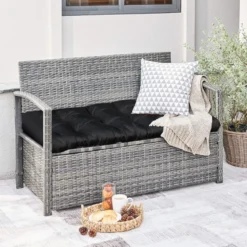 Bankauflage für Gartenbank 132 x 49 x 15 cm Sitzkissen aus PP-Baumwolle Schwarz
