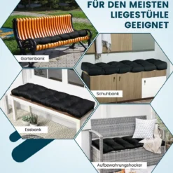 Bankauflage für Gartenbank 132 x 49 x 15 cm Sitzkissen aus PP-Baumwolle Schwarz