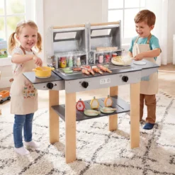 Barbecue Kindergrill mit Grillbesteck & Spiel-Lebensmitteln & Klappdeckeln Grillspielzeug