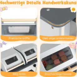 Barbecue Kindergrill mit Grillbesteck & Spiel-Lebensmitteln & Klappdeckeln Grillspielzeug
