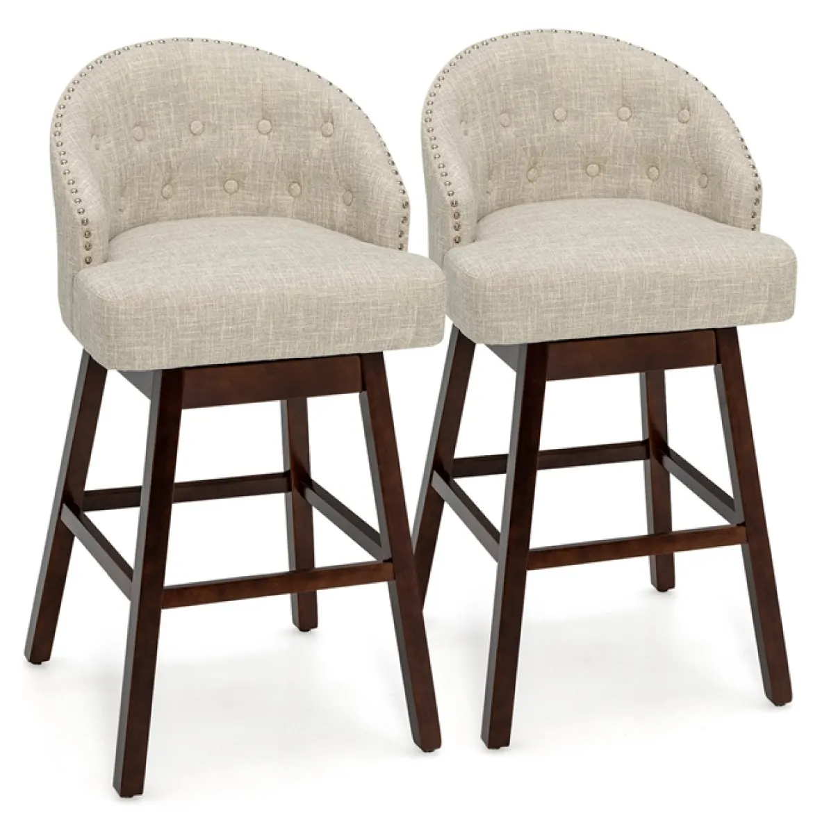 Barhocker 2er Set Barstuhl 360° drehbar Küchenhocker mit Lehne und Fußstütze 55 x 53 x 105 cm Beige + Braun