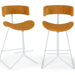Barhocker 2er Set Barstuhl ohne Armlehnen mit Stoffbezug & Fußstütze 51 x 50,5 x 93 cm Orange