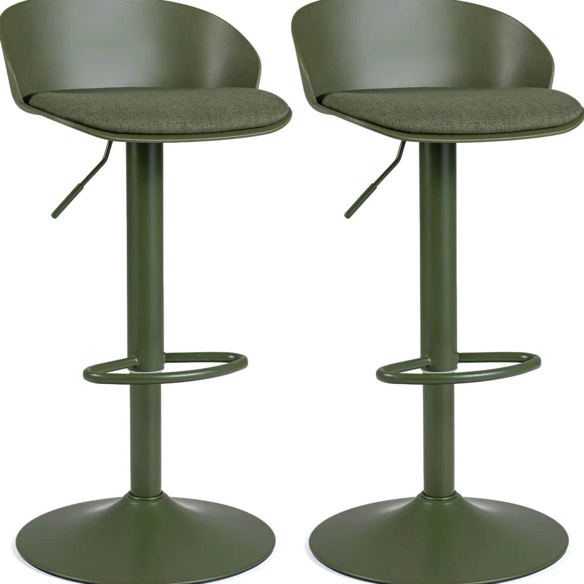 Barhocker 2er Set 360° Drehbarer Barstuhl Höhenverstellbar 150 kg Belastbar 42 x 42 x 75-96,5 cm Grün