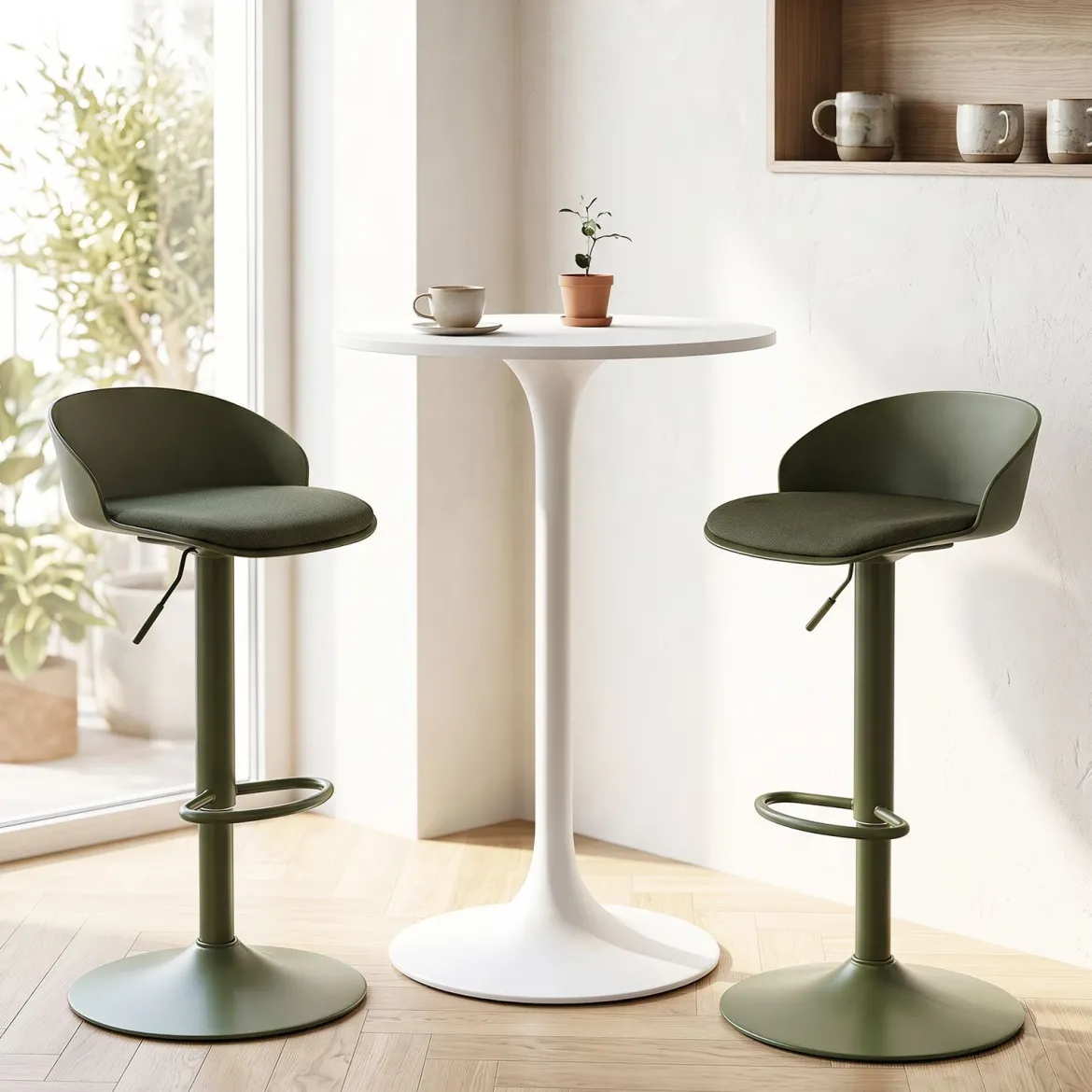 Barhocker 2er Set 360° Drehbarer Barstuhl Höhenverstellbar 150 kg Belastbar 42 x 42 x 75-96,5 cm Grün