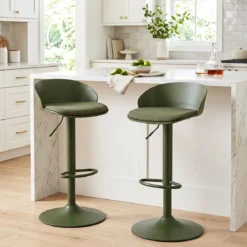 Barhocker 2er Set 360° Drehbarer Barstuhl Höhenverstellbar 150 kg Belastbar 42 x 42 x 75-96,5 cm Grün