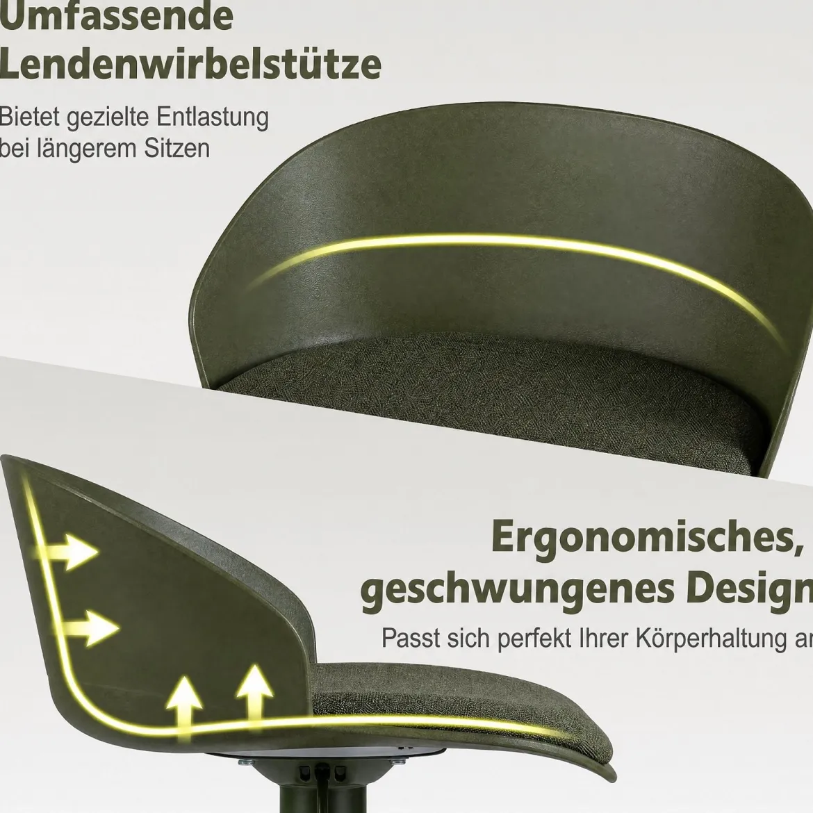 Barhocker 2er Set 360° Drehbarer Barstuhl Höhenverstellbar 150 kg Belastbar 42 x 42 x 75-96,5 cm Grün
