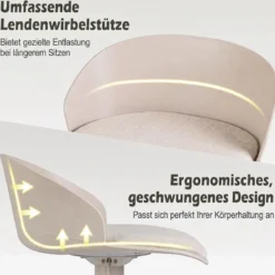 Barhocker 2er Set 360° Drehbarer Barstuhl Höhenverstellbar 150 kg Belastbar 42 x 42 x 75-96,5 cm Beige
