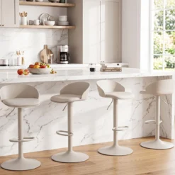 Barhocker 2er Set 360° Drehbarer Barstuhl Höhenverstellbar 150 kg Belastbar 42 x 42 x 75-96,5 cm Beige