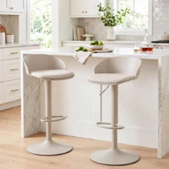 Barhocker 2er Set 360° Drehbarer Barstuhl Höhenverstellbar 150 kg Belastbar 42 x 42 x 75-96,5 cm Beige
