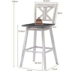 Barhocker 2er Set Vintage Barstühle mit um 360° drehbarem Sitz & rutschfesten Untersetzern 73,5 cm Weiß