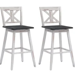 Barhocker 2er Set Vintage Barstühle mit um 360° drehbarem Sitz & rutschfesten Untersetzern 73,5 cm Weiß