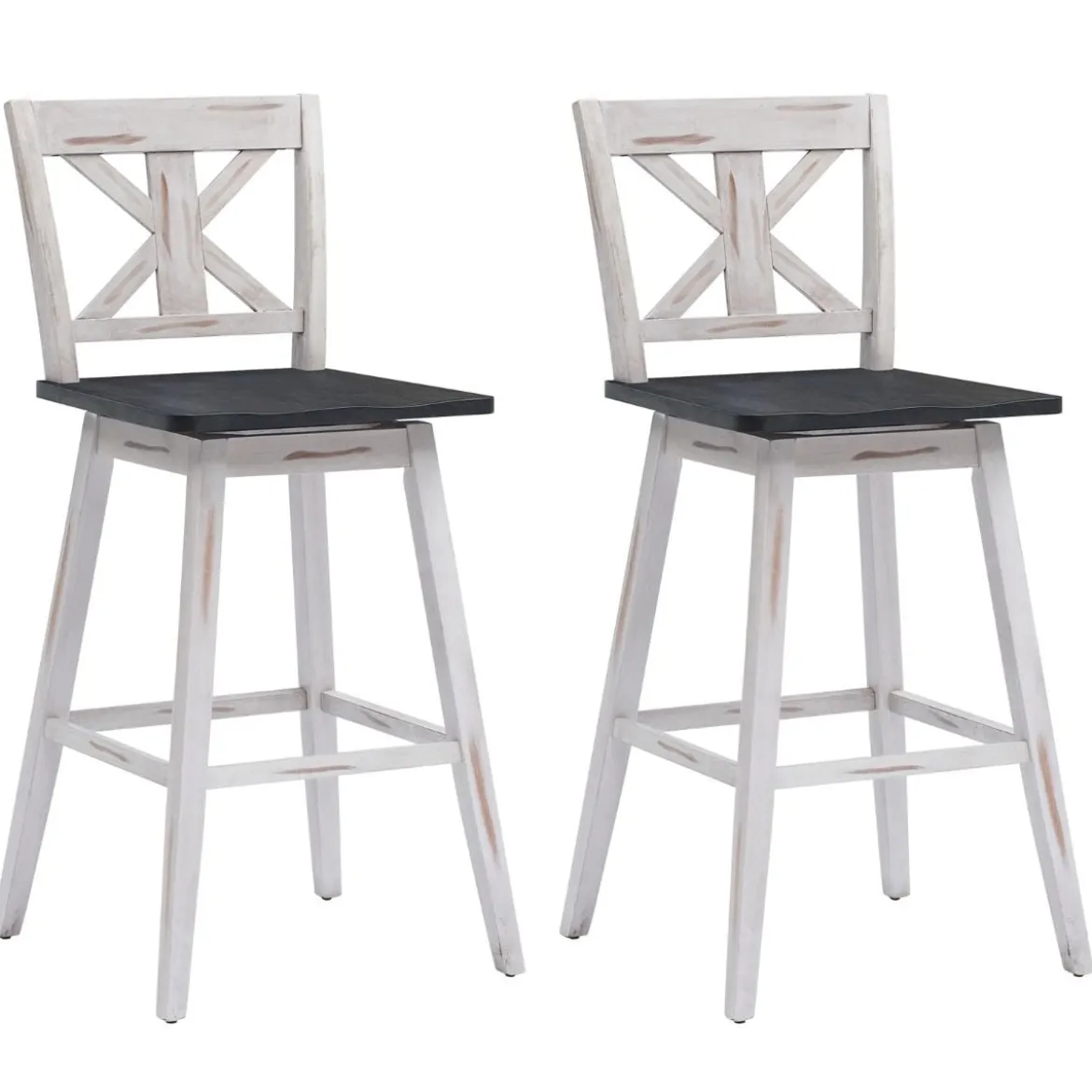 Barhocker 2er Set Vintage Barstühle mit um 360° drehbarem Sitz & rutschfesten Untersetzern 73,5 cm Weiß