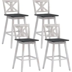 Barhocker 2er Set Vintage Barstühle mit um 360° drehbarem Sitz & rutschfesten Untersetzern 73,5 cm Weiß