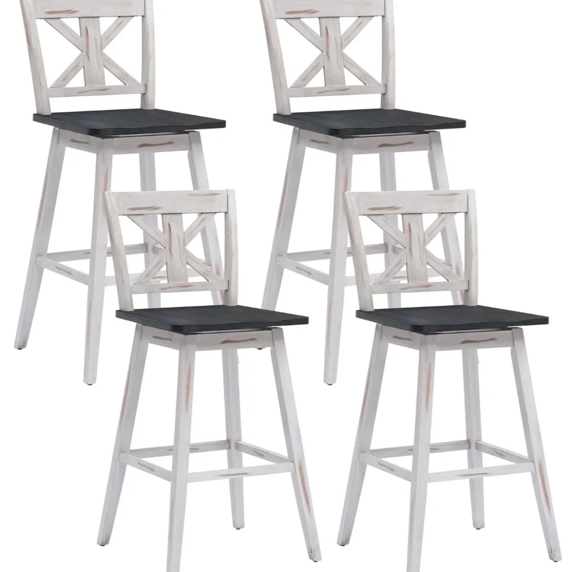 Barhocker 2er Set Vintage Barstühle mit um 360° drehbarem Sitz & rutschfesten Untersetzern 73,5 cm Weiß
