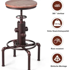 Barhocker höhenverstellbar Barhocker höhenverstellbar Bistrohocker 44 x 44 x 59,5 - 75 cm Natur + Bronze