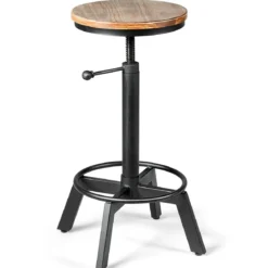 Barhocker höhenverstellbar Barstuhl aus Holz und Metall Tresenhocker mit Fußstütze Bistrohocker