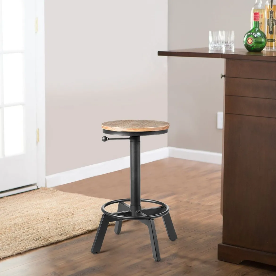 Barhocker höhenverstellbar Barstuhl aus Holz und Metall Tresenhocker mit Fußstütze Bistrohocker