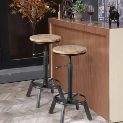 Barhocker höhenverstellbar Barstuhl aus Holz und Metall Tresenhocker mit Fußstütze Bistrohocker